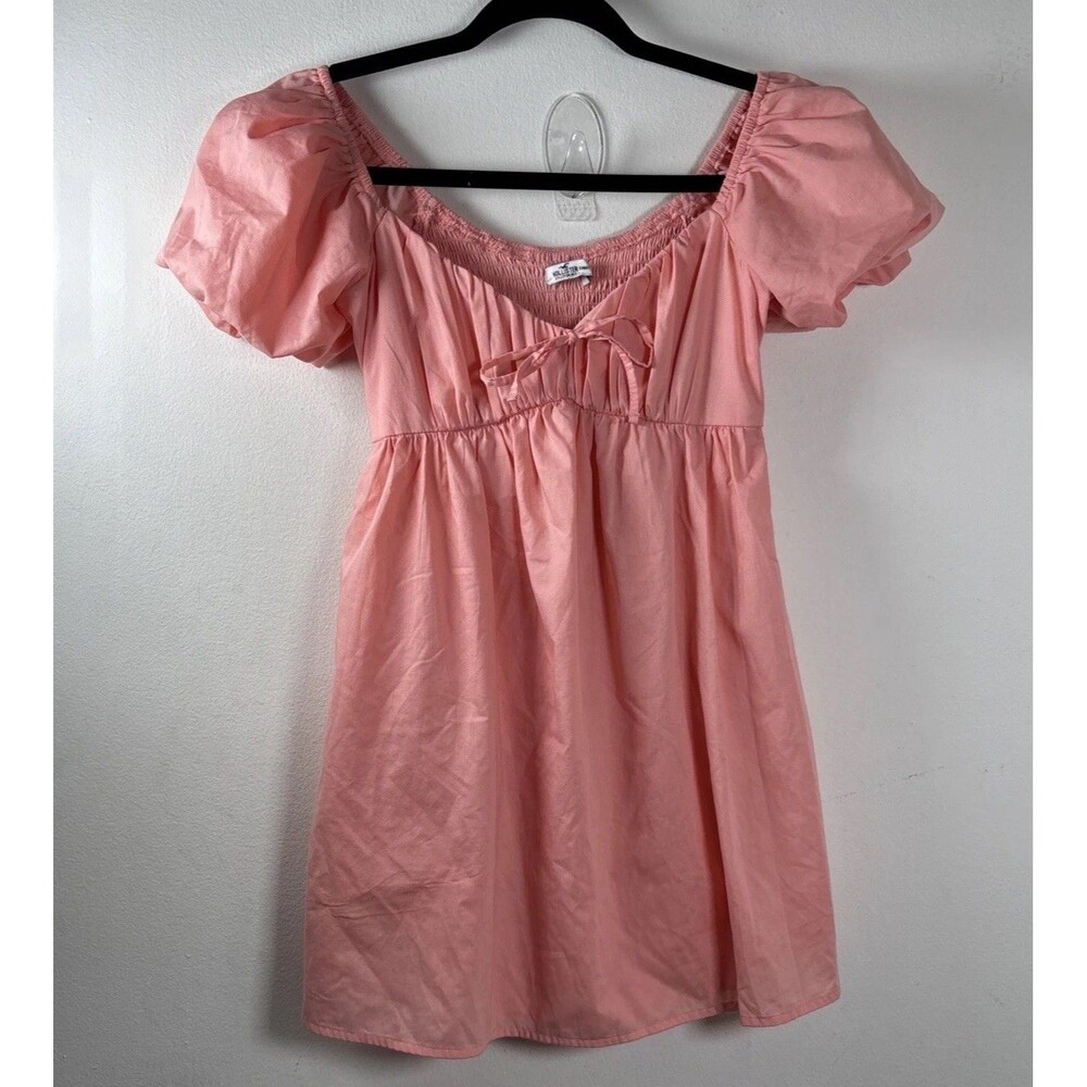 Pink Smocked Puff Sleeve Babydoll Mini Dress Y2K Coquette Cottagecore XS